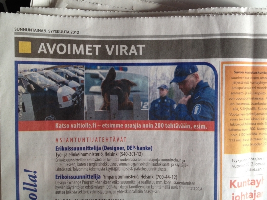 Our DEP positioned advertised in the Helsingin Sanomat... next to the police!