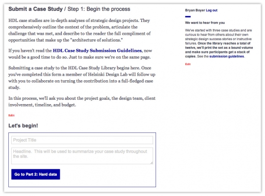 A screenshot of the submission process (<a href="http://www.helsinkidesignlab.org/submission/edit">still live</a>) which gets little use.